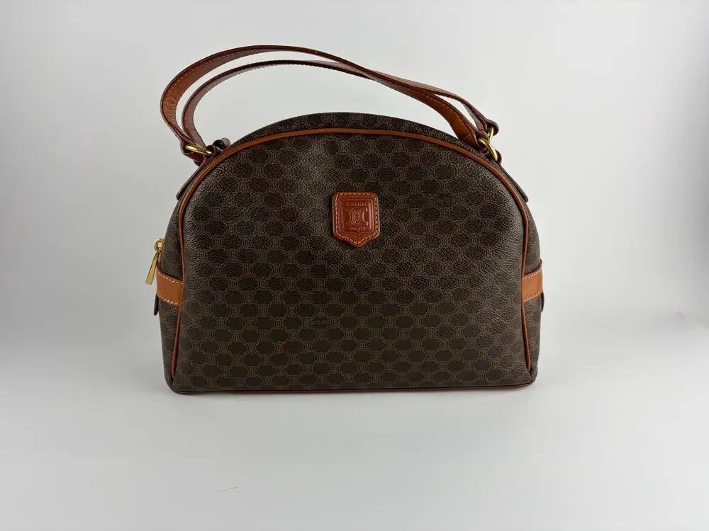 Celine Vintage Macadam Dome Satchel in Brown & Tan